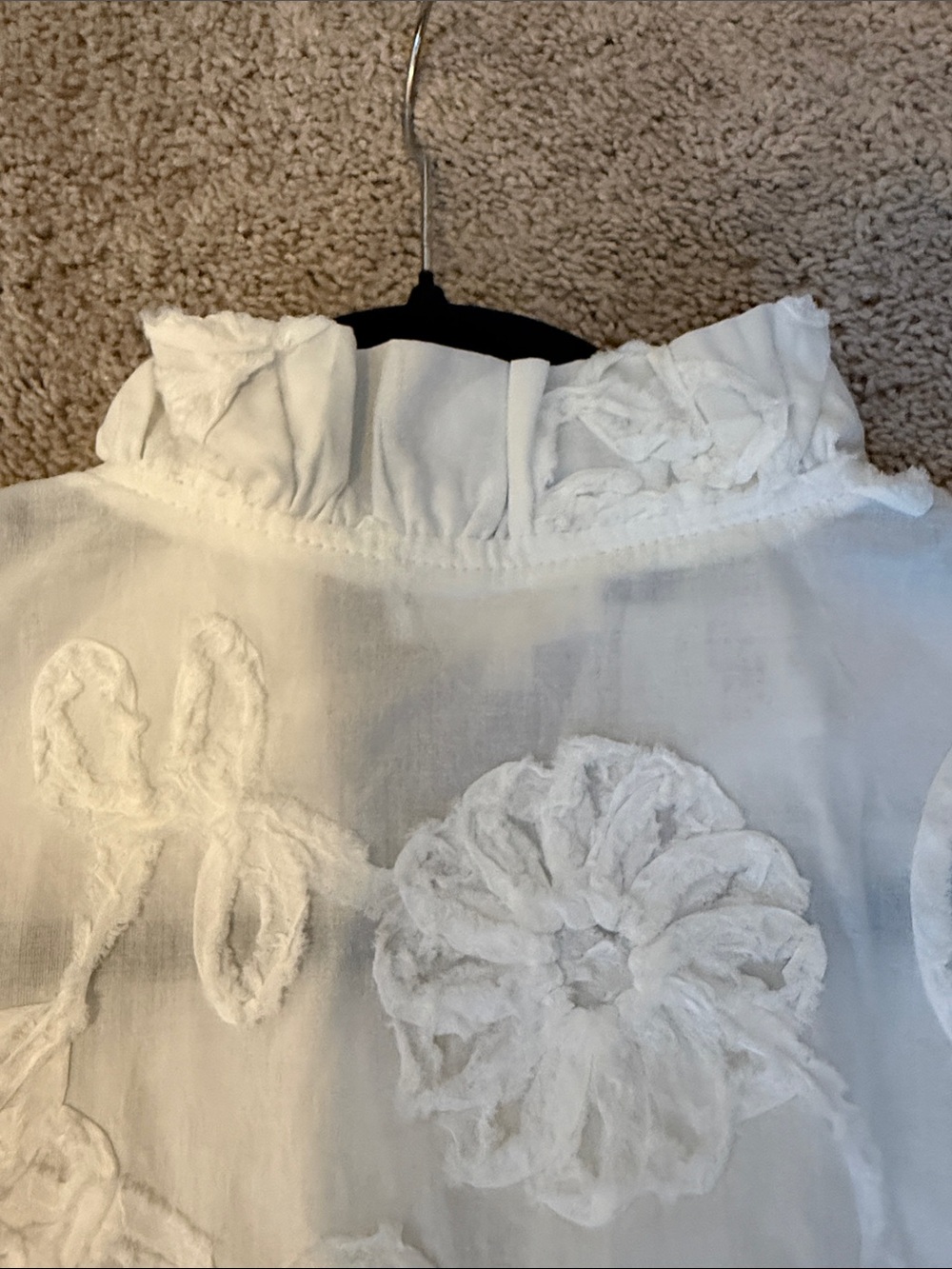 entro White Floral Embroidered Ruffle Sleeve Button-Front Blouse - Picture 9 of 13